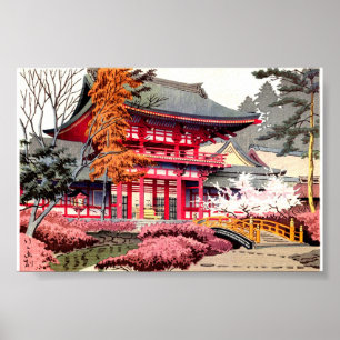 Japanischer roter Tempel Frühling Poster