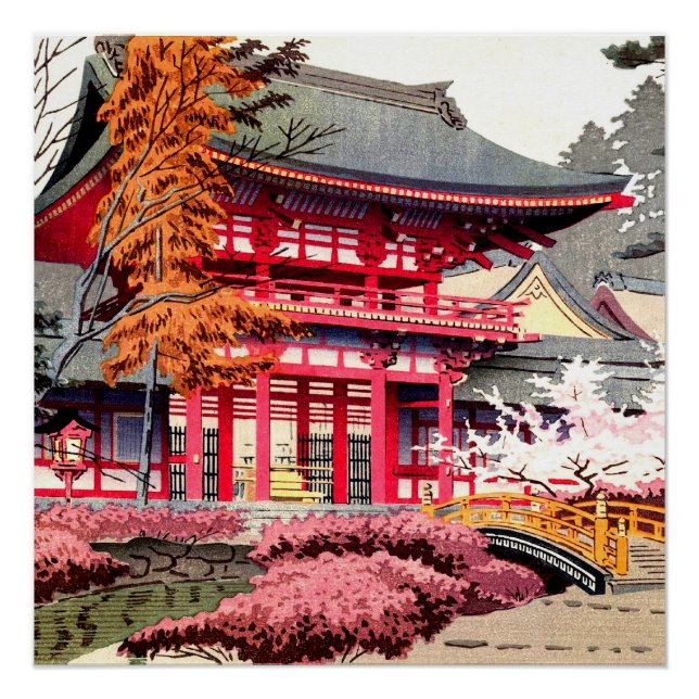Japanischer roter Tempel Frühling Poster (Vorderseite)