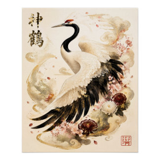 Japanischer Rotkronenkranich | Traditionelle Krani Poster