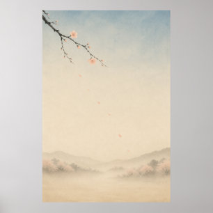 Japanischer Sakura-Fluss Japandi-Wandkunstposter Poster