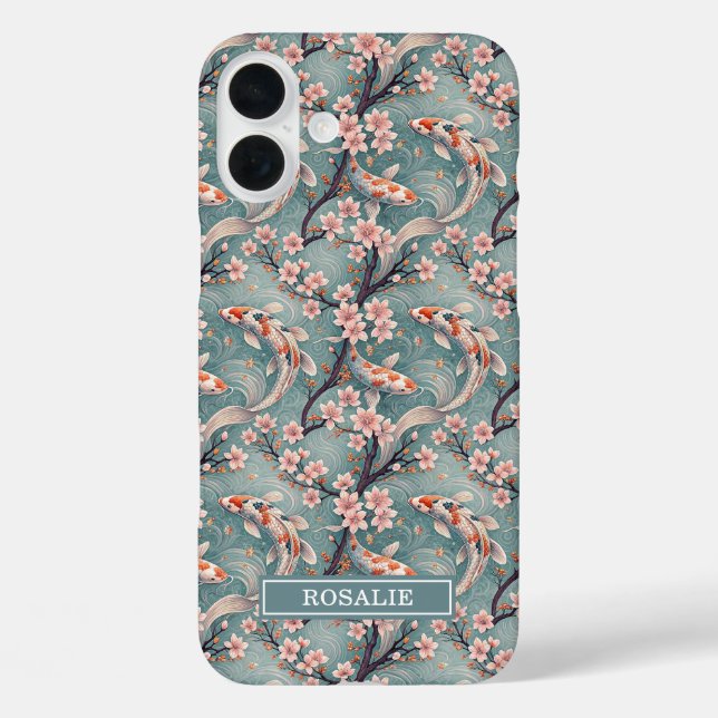 Japanischer Sakura-Koi-Fisch-Print Monogramm Case-Mate iPhone Hülle (Rückseite)