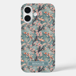 Japanischer Sakura-Koi-Fisch-Print Monogramm iPhone 16 Hülle