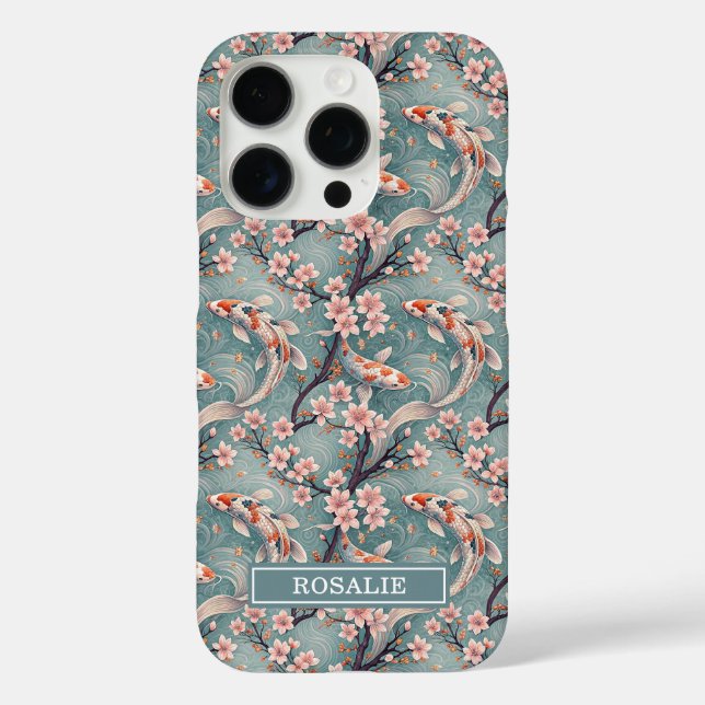 Japanischer Sakura-Koi-Fischdruck monogrammiert Case-Mate iPhone Hülle (Rückseite)