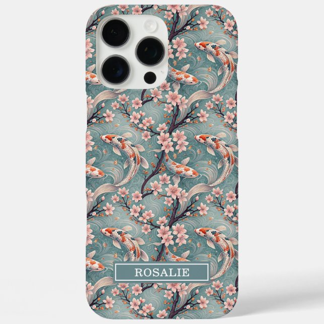 Japanischer Sakura-Koi-Fischdruck monogrammiert Case-Mate iPhone Hülle (Rückseite)