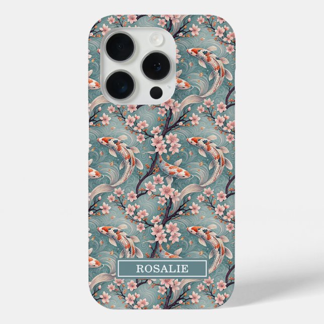 Japanischer Sakura-Koi-Fischdruck monogrammiert Case-Mate iPhone Hülle (Rückseite)
