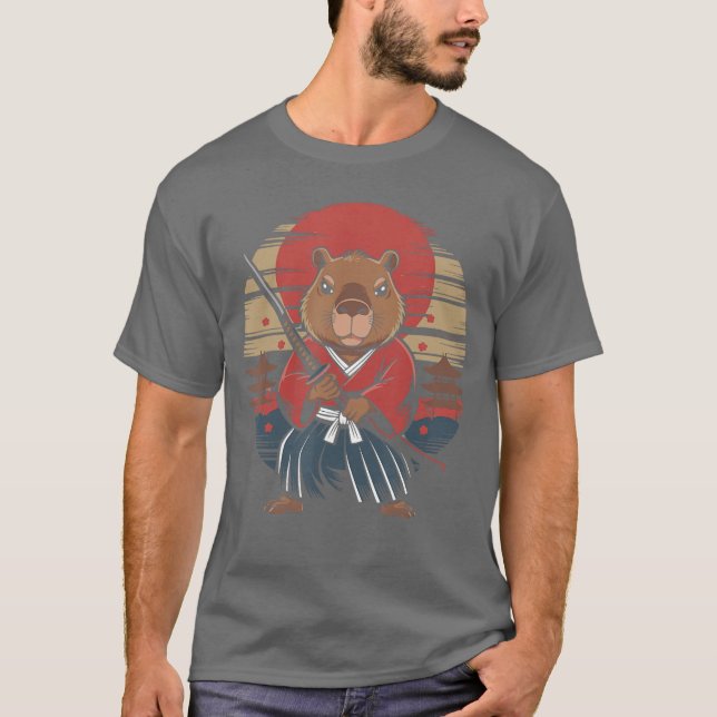 Japanischer Samurai Capybara lustig T-Shirt (Vorderseite)