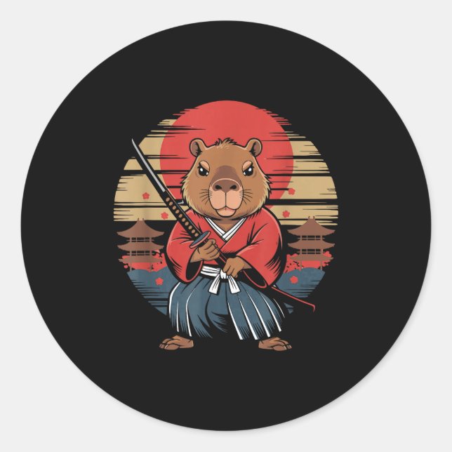 Japanischer Samurai Capybara  Runder Aufkleber (Vorderseite)