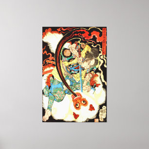 Japanischer Samurai, der Affe bekämpfen Leinwanddruck