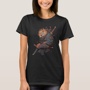 Japanischer Samurai-General kämpft gegen Tiger Gra T-Shirt