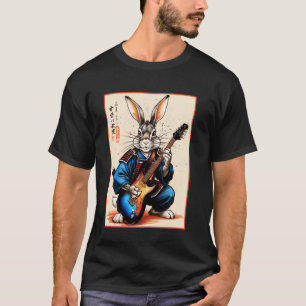 Japanischer Samurai-Hase spielt elektrische Gitarr T-Shirt