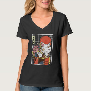 Japanischer Samurai-Katze Japan Ästhetik Sonnenfla T-Shirt