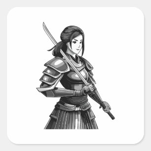 Japanischer Samurai-Krieger - Frau Quadratischer Aufkleber