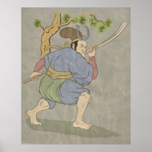 Japanischer Samurai-Krieger katana Klinge Fighting Poster