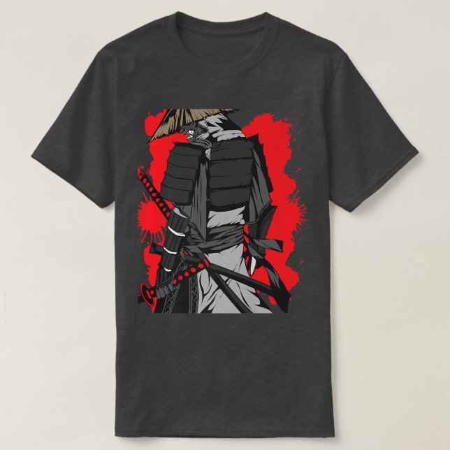 Japanischer Samurai Krieger mit Schwert und Bushid T-Shirt (Design vorne)