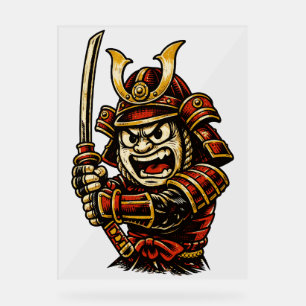 Japanischer Samurai-Krieger Rote Rüstung Cartoon-K Acrylschild