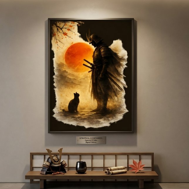 Japanischer Samurai-Krieger & schwarze Katze unter Poster (Von Creator hochgeladen)