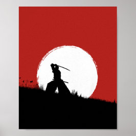Japanischer Samurai-Krieger Silhouette Sonnenposte Poster
