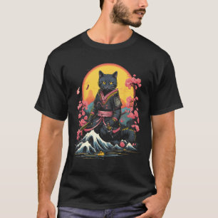 Japanischer Samurai Ninja Katze Retro-Tattoo-Grafi T-Shirt