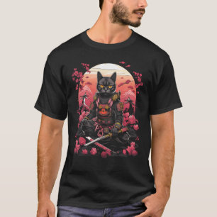 Japanischer Samurai Ninja Katze Retro Tattoo Grafi T-Shirt