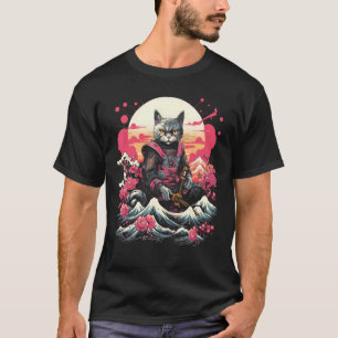 Japanischer Samurai Ninja Katze Retro-Tattoo-Grafi T-Shirt
