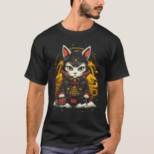 Japanischer Samurai Ninja Katze Retro Tattoo Grafi T-Shirt