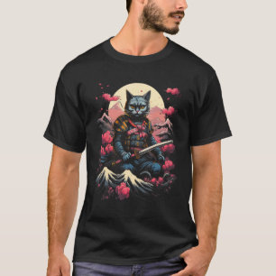 Japanischer Samurai Ninja Katze Retro Tattoo Grafi T-Shirt