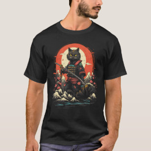 Japanischer Samurai-Ninja-Katze Retro-Tattoo-Grafi T-Shirt