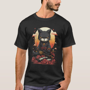 Japanischer Samurai Ninja Katze Retro Tattoo Grafi T-Shirt