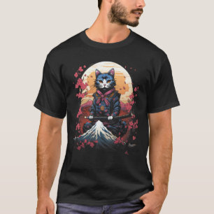 Japanischer Samurai Ninja Katze Retro Tattoo Grafi T-Shirt