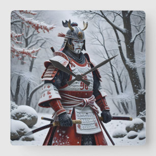 Japanischer Samurai quadratische Wanduhr