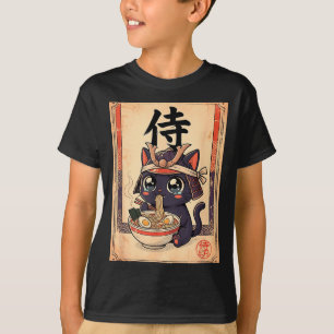 Japanischer Samurai Ramen Katze Vintage Manga T-Shirt