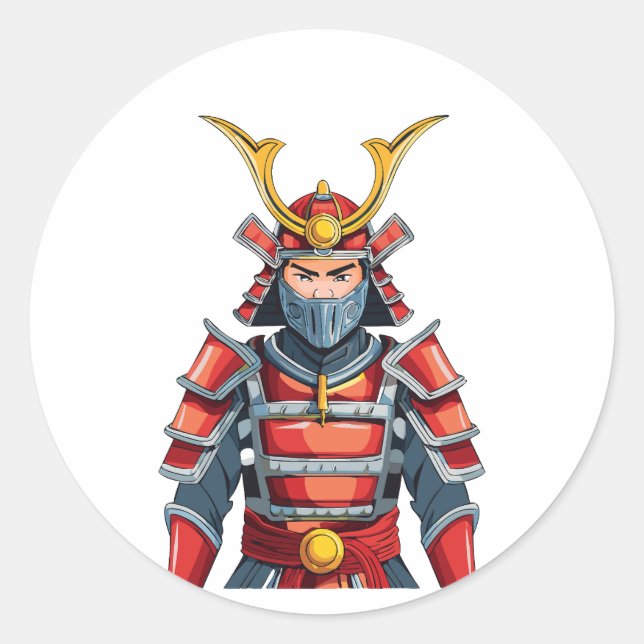 Japanischer Samurai Runder Aufkleber (Vorderseite)
