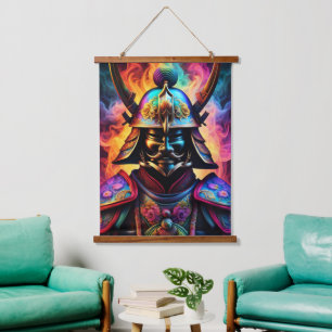 Japanischer Samurai-Wandtapisserie Wandteppich Mit Holzrahmen