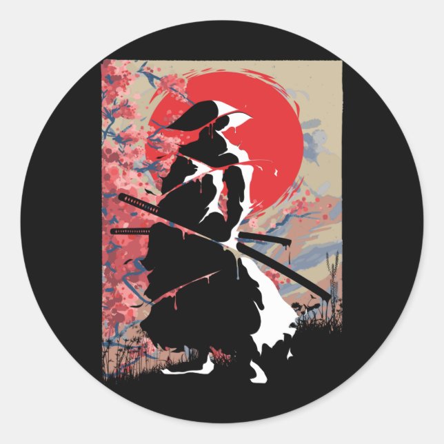 Japanischer Samurai Warrior Japan Bushido Schworsm Runder Aufkleber (Vorderseite)