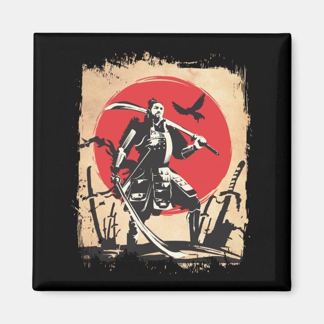 Japanischer Samurai Warrior Japan Schwertmeister H Magnet (Vorne)