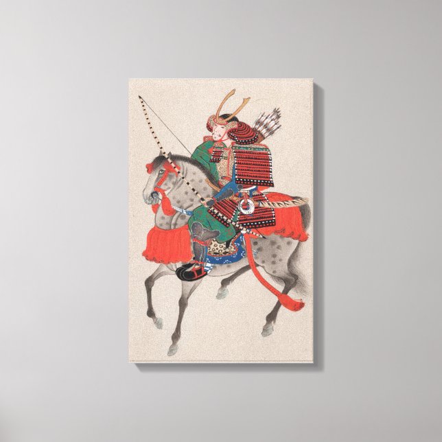 Japanischer Samurai Warrior on Horse Print Leinwan Leinwanddruck (Vorderseite)