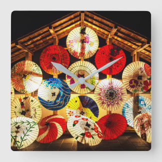 Japanischer Schirm Quadratische Wanduhr