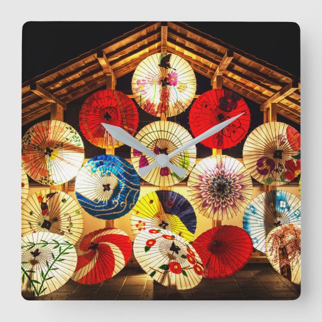 Japanischer Schirm Quadratische Wanduhr (Vorderseite)