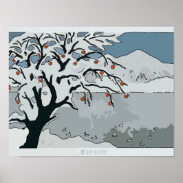 Japanischer Schnee, Baum & Berg Poster