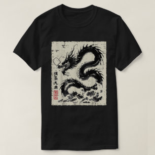 Japanischer schwarzer Drache Vintage-Chinese T-Shirt