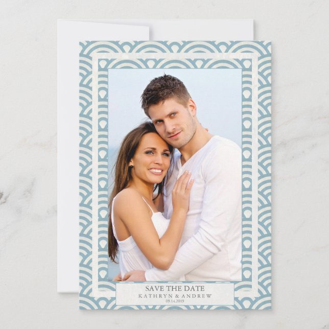 Japanischer Seigaiha Wedding Save the Date Flat Fo Einladung (Vorderseite)