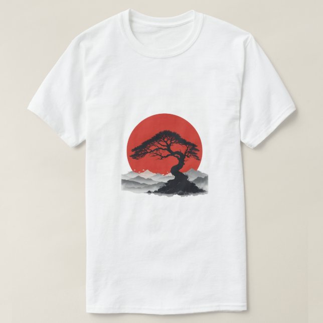 Japanischer Serenity Bonsai Silhouette T - Shirt (Design vorne)