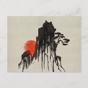 Japanischer Sonnenuntergang - sumi-e Postkarte