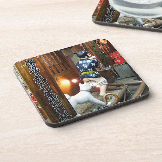 Japanischer Spaß - Hunde ziehen Ameisen herunter Getränkeuntersetzer (Linke Seite)