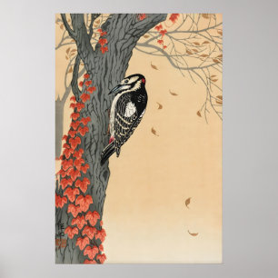Japanischer Specht-Kunstprint  Ohara Koson Rote Ef Poster