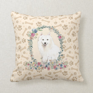 Japanischer Spitz Dog Paw Print & Floral Niedlich Kissen