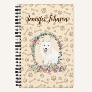 Japanischer Spitz Dog Paw Print & Floral Niedlich Notizbuch