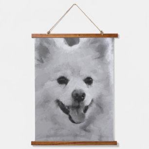 Japanischer Spitz Wandteppich Mit Holzrahmen