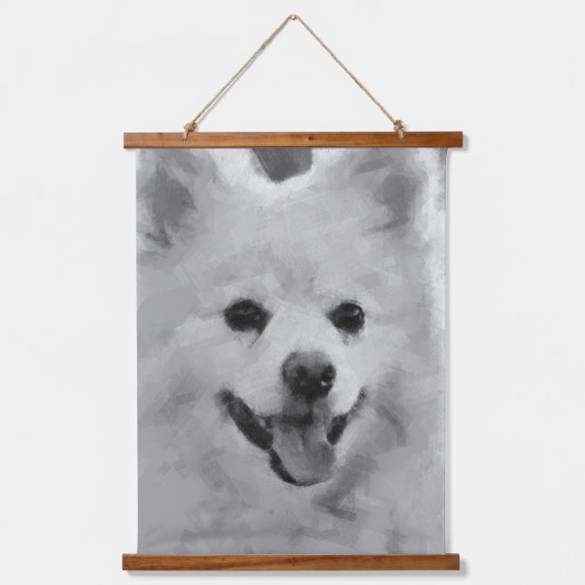 Japanischer Spitz Wandteppich Mit Holzrahmen (Vorderseite)