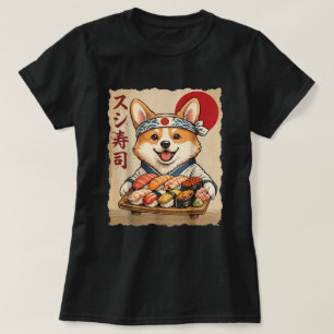 Japanischer Stil Corgi Sushi Roll Kunst T-Shirt